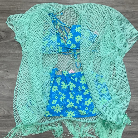 Bikini set and skirt + cover up flowers 70s - Picture 4 of 5